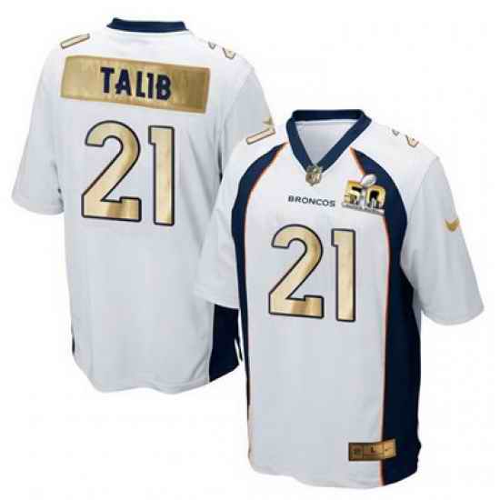 Nike Broncos #21 Aqib Talib White Mens Stitched NFL Game Super Bowl 50 Collection Jersey
